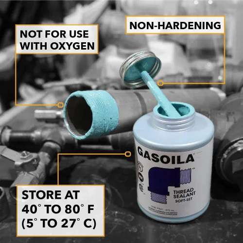 Vista 6 de Gasoila Sellador de rosca de tubería de ajuste suave, pasta no endurecedora para metal y plástico, 1/4 de pinta con tapa de cepillo, prevención