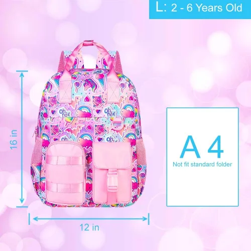 Vista 3 de WZLVO Mochila para niñas y niños, unicornio, dinosaurio, preescolar, primaria, jardín de infantes, mochila escolar para niños pequeños, Rosado, Moda
