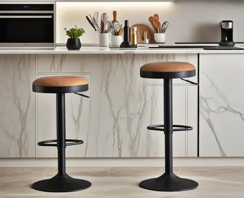 Vista 22 de CIMOTA Juego de 2 taburetes de bar redondos giratorios con espalda descubierta ajustable, taburete de bar moderno industrial para cocina, hogar