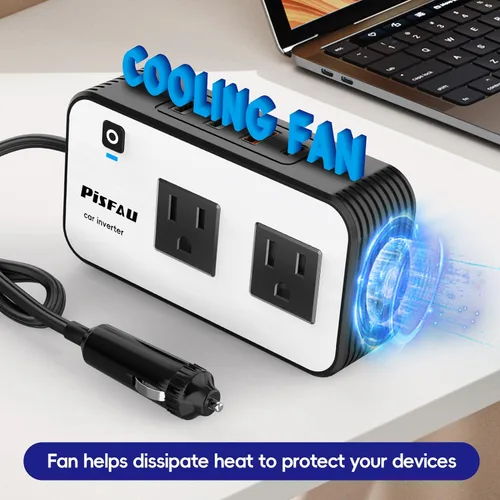 Vista 5 de Inversor de energía para automóvil de 200W, PiSFAU DC 12V a 110V AC adaptador de enchufe para automóvil con salida [20W USB-C] /cargador rápido USB