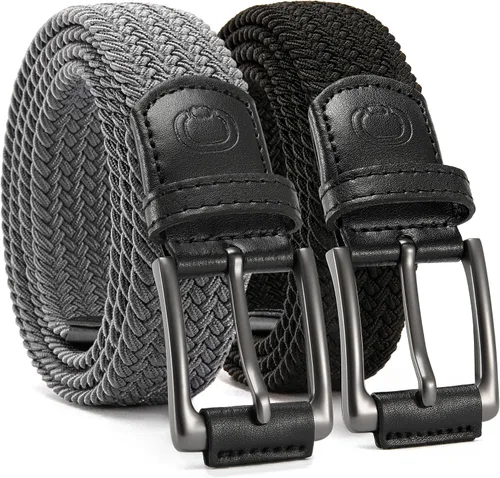 Vista 18 de CHAOREN Cinturón elástico para hombre, paquete de 2 - Cinturones trenzados de 1 3/8" para golf para hombres - Elástico casual para pantalones y jeans