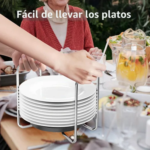 Vista 7 de Organizador de Platos para Cajón de Cocina - Estantes de Platos de Bambú para Encimera de Cocina, Organizador de Platos y Cuencos de Acero Negro-2s