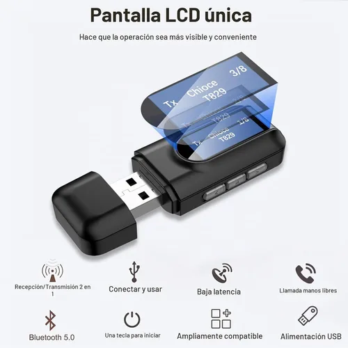 Vista 2 de Receptor transmisor Bluetooth 5.0, adaptador de conector de audio auxiliar 2 en 1 de 0.138 in Para TV, avión, gimnasio, coche y hogar, baja