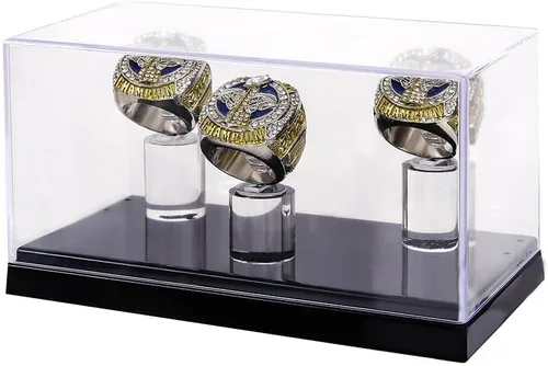 Vista 6 de Caja de exhibición de anillo de campeonato de 4 ranuras Para béisbol, softbol, fútbol, deportes, anillo de escuela secundaria (Cuatro agujeros-1)