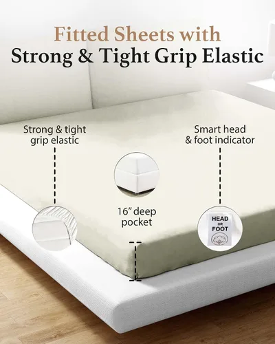 Vista 4 de Good Sleep Bedding - Sábanas ajustadas suaves y transpirables, tamaño individual, 800 hilos, 100% algodón egipcio, tejido satinado, estilo hotel