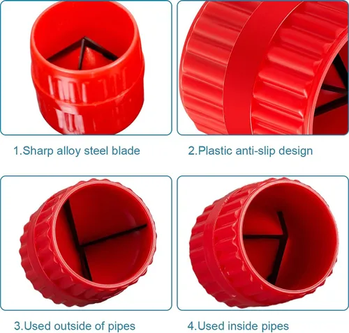 Vista 3 de 2 Piezas de escariador interno-externo rojo para tubos y tubos, herramienta de chaflán para tubos de PVC/PPR/Cobre/Latón/Aluminio