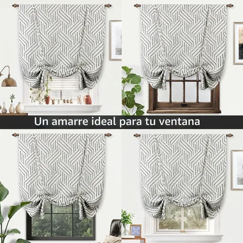Vista 7 de DriftAway Briony - Cortina opaca con amarre para cocina, ajustable, diseño de globos, líneas texturizadas, estampadas, persianas romanas