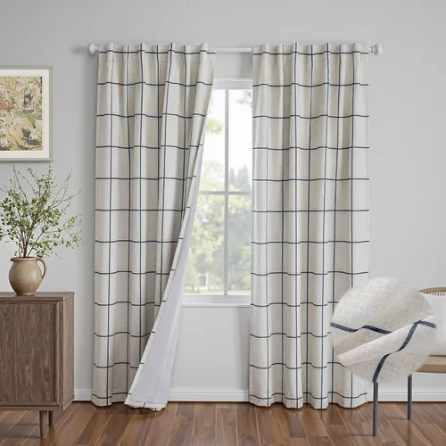Vista 29 de Cortinas 100% opacas de lino sintético, 96 pulgadas de largo, 2 paneles para dormitorio o sala de estar, térmicas y atenuantes, con lengüetas