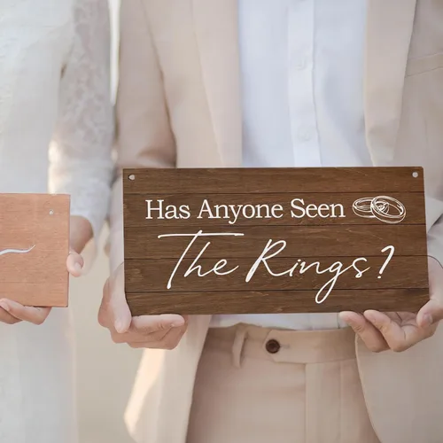 Vista 3 de PHAMTE Letrero de portador de anillos – Decoración rústica de boda, placa con la frase "Here Comes The Bride", 12 x 6 pulgadas Cualquiera
