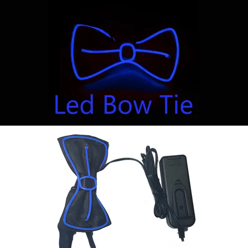 Vista 2 de 3 Pcs, LED Light Up Suspenders With Glow Bracelets And Bow Tie Combo, Adjustable Elastic Flashing Led Clothing