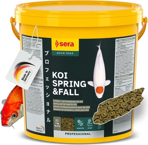 Vista 6 de Sera Koi Professional Color Spring & Fall 17.64 oz Alimento de pescado koi fácilmente digerible para estanques Gránulos flotantes premium