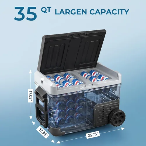 Vista 4 de EUHOMY Refrigerador de 12 voltios, enfriador eléctrico de doble zona de 35 cuartos (33 litros), congelador portátil de 12 V/24 V CC 110-240 V CA