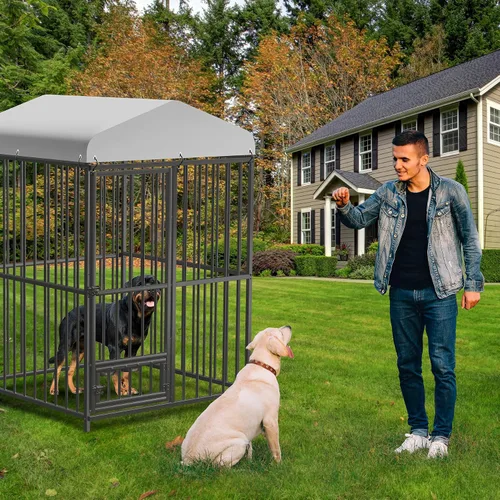 Vista 9 de Perrera para perros grandes, 4 x 4 x 6 pies, perrera grande exterior con cerradura, recintos para perros con cubierta impermeable resistente a