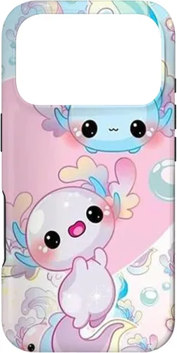 Vista 30 de Linda funda Kawaii Axolotl azul y rosa para iPhone 17