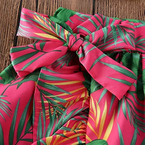 Vista 6 de Conjunto de ropa bohemia de verano con tirantes y hombros verdes para niña pequeña + falda larga con volantes florales