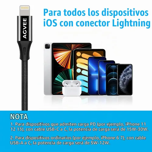 Vista 6 de AGVEE Adaptador de carga USB-C hembra a Lightning macho de 30 W de 4 pulgadas Negro