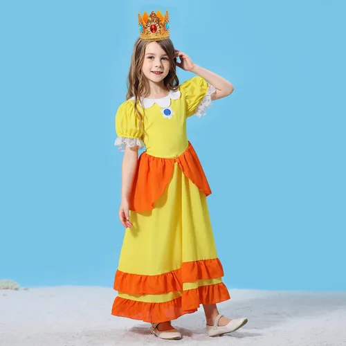 Vista 5 de LOEL Disfraz de melocotón de príncipes para niñas, disfraz de princesa melocotón para niña, disfraz de Hawlloween con accesorios