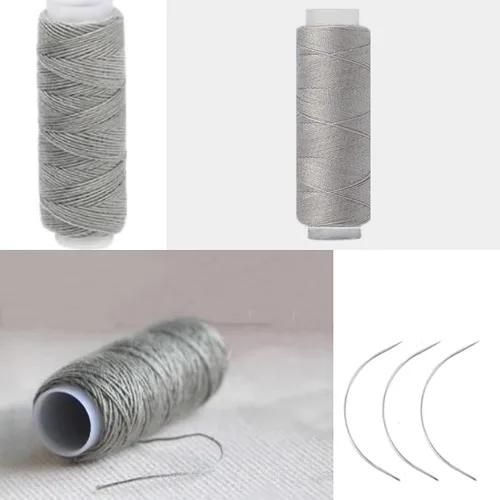 Vista 3 de Kit de hilo de coser de polialgodón, accesorios para tejer el cabello, kit de hilo de coser, agujas gruesas con 3 agujas curvas (marrón oscuro)