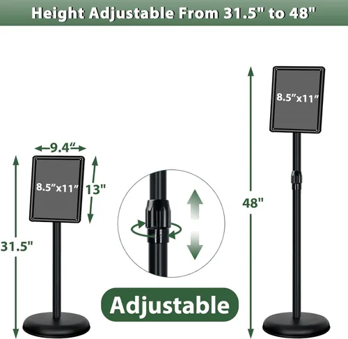Vista 2 de Soporte para póster de 8.5 x 11 pulgadas, soporte ajustable para letreros de pie vertical y horizontal, marco de aluminio a presión con esquina