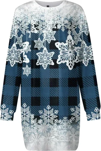 Vista 5 de ZPWSHI Vestido de manga larga para mujer, casual, estampado navideño, sin botones, a la cadera, vestido de suéter