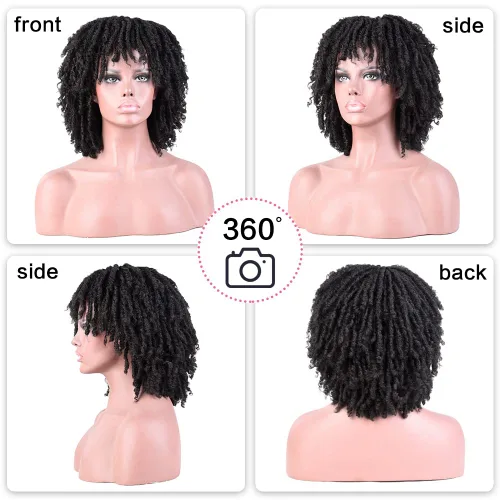 Vista 4 de Pelucas de rastas cortas de 6 pulgadas para mujeres y hombres negros con clips, pelucas sintéticas trenzadas de imitación afro trenzadas, rastas