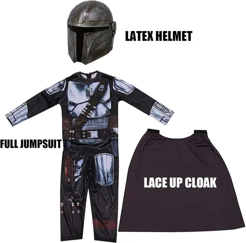 Vista 3 de nezababy SW - Disfraz de mandaloriano para niños, cosplay, casco Boba Fett, traje de fiesta de Halloween de 4 a 10 años