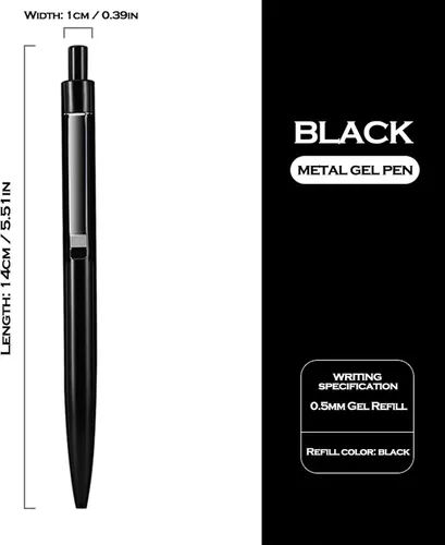Vista 2 de DUNBONG Bolígrafo de Gel de Metal Negro, Bolígrafo de Tinta de Gel, Tinta Negra, Pluma de Tinta Retráctil de 0.5mm (Negro)