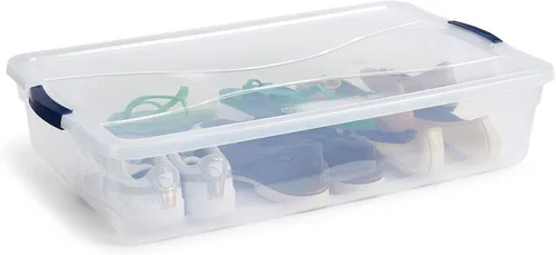 Vista 4 de Rubbermaid Cleverstore - Paquete de 4 recipientes de plástico apilables de 41 cuartos con tapas de cierre duraderas, organización visible, aula