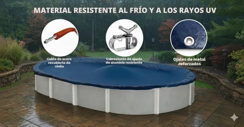 Vista 3 de Winter Block Cubierta de Invierno para Piscina Sobre el Suelo, Se Adapta a Ovalada de 12' x 18', Azul Sólido – Incluye Cabrestante y Cable