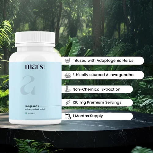 Vista 2 de Mars Surgemax Cápsulas naturales con Shilajit y Musli Safed Apoya la energía, la fuerza y la inmunidad para un estilo de vida activo 60