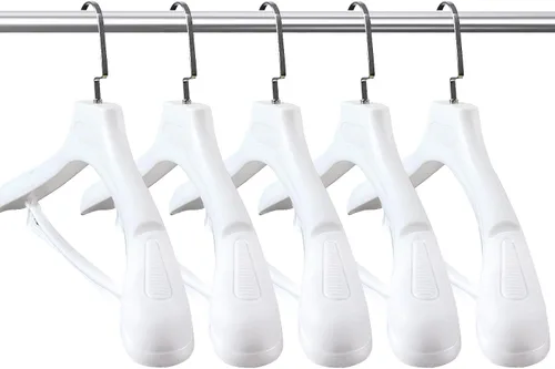 Vista 8 de DEDU Perchas de traje para hombre, paquete de 15 perchas de plástico extra anchas de 17.7 pulgadas, sin parachoques, portátiles, resistentes