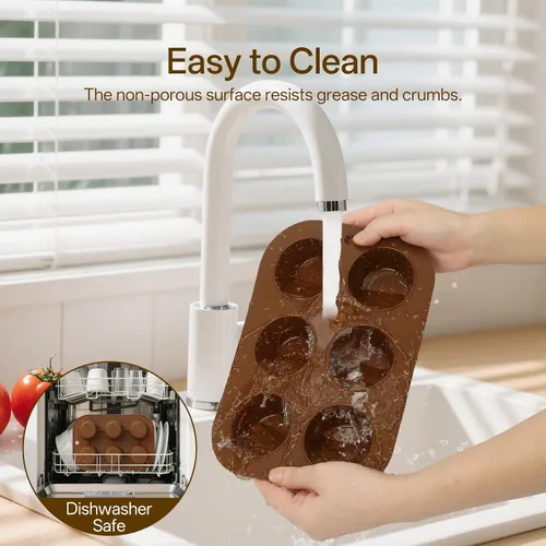 Vista 6 de Juego de 2 moldes de silicona para magdalenas para hornear, molde de cupcake antiadherente de tamaño regular, molde de muffin de silicona de 6 tazas