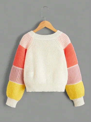 Vista 2 de COZYEASE Suéter de manga larga raglán con cuello redondo para niña, lindo suéter de otoño