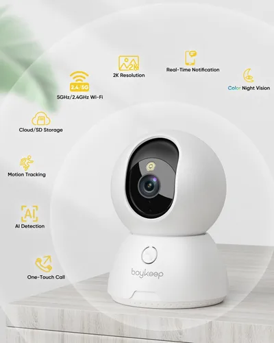 Vista 2 de BoyKeep Indoor Camera, 2K Cameras for Home Security with Motion Detection, Pet Camera Indoor with Phone App, Color Night Vision, 2-Way Audio