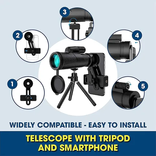 Vista 6 de Nuevo monóculo impermeable, telescopio monocular de alta definición de 12 x 50 con trípode y adaptador para teléfono inteligente - prisma BAK4