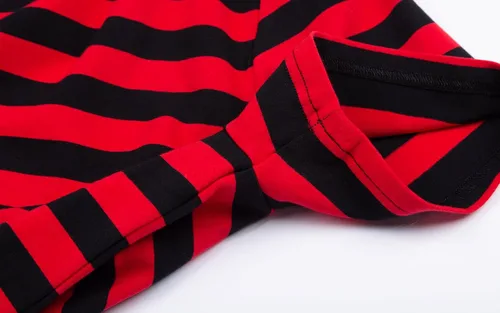 Vista 4 de LittleSpring Camisetas de manga corta con cuello redondo y rayas de algodón para Negro y rojo
