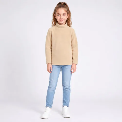 Vista 2 de Mud Kingdom Camisas de forro polar para niños con cuello alto, suaves, unisex Albaricoque