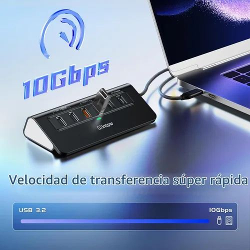 Vista 5 de intpw P9R PRO USB C Hub Ethernet, Estación de acoplamiento USB C de 10Gbps 10-en-1 con HDMI 4K@60Hz, Tipo-C y 2 USB A 3.2 Datos, LAN, 2 USB A 2.0