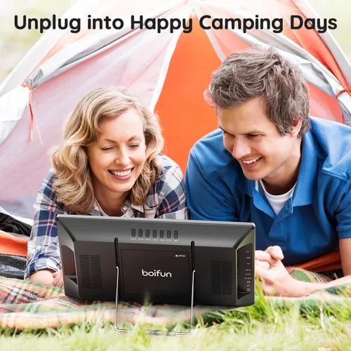 Vista 12 de Boifun Televisor portátil de 15.6 pulgadas con antena, reproductor de DVD integrado, radio FM, batería de 5000 mAh, compatible con entrada