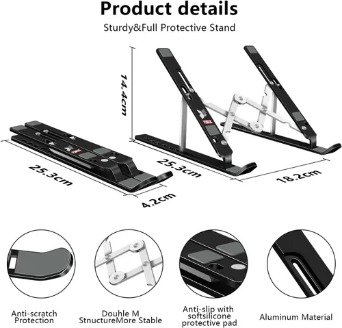 Vista 2 de Soporte para laptop, soporte para tableta de computadora, soporte plegable de aluminio ajustable para laptop, compatible con MacBook Air Pro