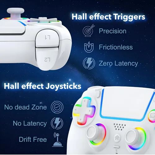 Vista 4 de AureoPlay Wireless Controller Compatible with PS5/PS5 Slim/PS5 Pro/PC – RGB Gamepad with Hall Effect Joysticks, Dual Vibration, Six-Axis Motion