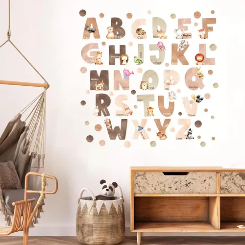 Vista 5 de Calcomanías de pared del alfabeto de animales, letras del alfabeto para pared, calcomanías de pared para niños, niñas, dormitorio, educativo, ABC