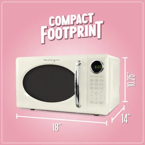 Vista 83 de Nostalgia Horno microondas retro compacto para encimera, 0.7 pies cúbicos, 700 vatios con pantalla digital LED, bloqueo para niños, interior fácil