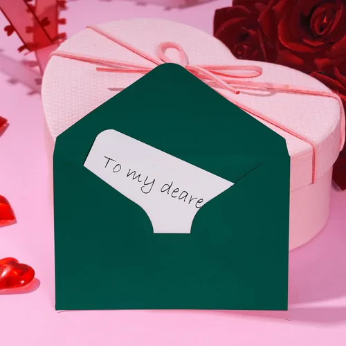 Vista 5 de jiebor 100 juegos de sobres verdes pequeños con pequeños sobres de bolsillo en blanco para tarjetas de visita de invitación de boda, sobres