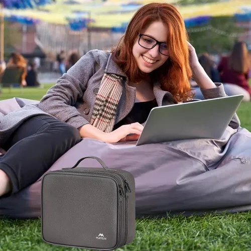 Vista 7 de MATEIN - Bolsa organizadora de cables con divisor ajustable, almacenamiento electrónico para DJ Cable File Bag, Charger Organizer Box, Double Gris