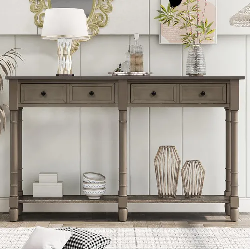 Vista 11 de P PURLOVE - Mesa consola de madera con cajón, 58 pulgadas de largo, pino Old Pine
