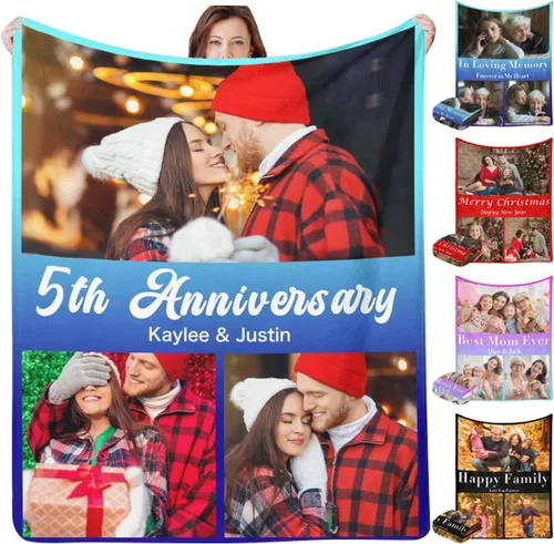 Vista 14 de InterestPrint Manta personalizada con texto fotográfico, 9 fotos, Best Dog Ever - Manta personalizada de franela polar para cumpleaños familiar, se