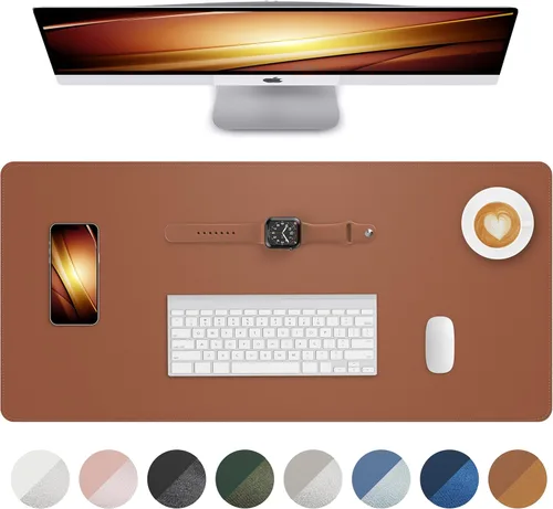 Vista 18 de Tapete protector para escritorio y mouse, antideslizante, de piel sintética, tapete impermeable de escritura para laptop, para oficina y hogar