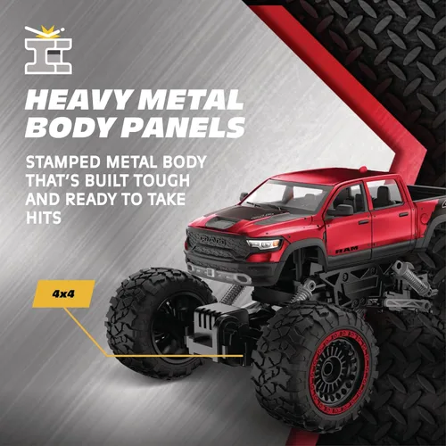 Vista 3 de Camioneta RC 4WD Heavy Metal RAM 1500 - Escala 1:14, cuerpo de metal estampado con licencia oficial, tracción total 4x4, control remoto de función