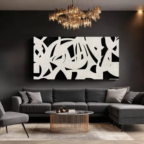 Vista 6 de Arte de pared geométrico de mediados de siglo, decoración moderna en blanco y negro, cuadros para paredes, lienzo fotográfico para sala de estar